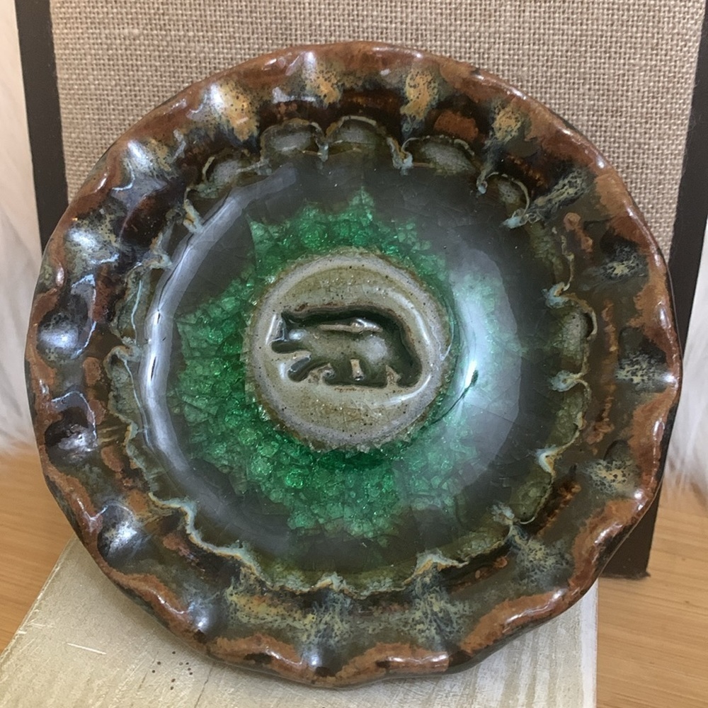 Ceramic Bear Imprint Pottery Crackle Glaze Handmade Dish - Picture 8 of 8